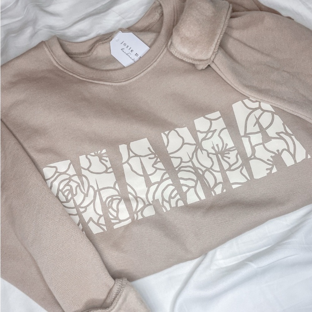 MAMA Tan Floral Graphic Women's Sweater
